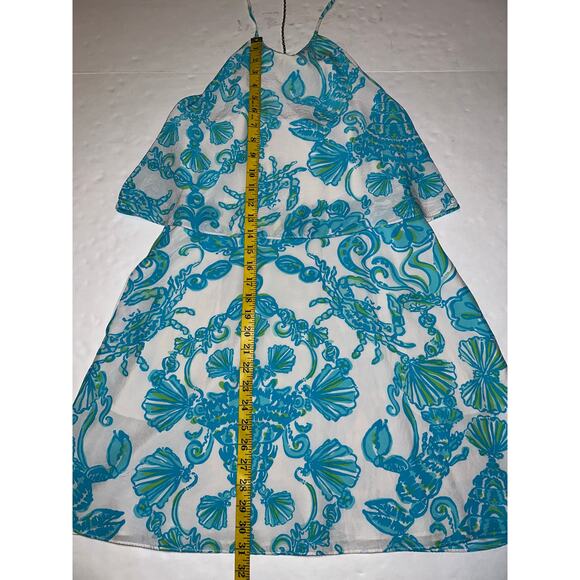 Lilly Pulitzer Womens Size 4 Whistler Silk Dress Pockets Blue Halter Rhinestone - Picture 4 of 7